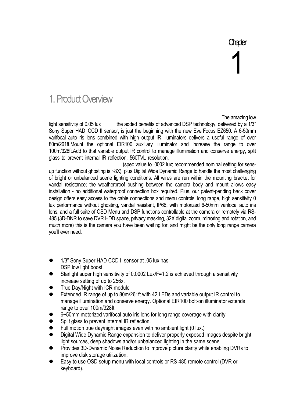 1 features, Product overview, Chapter | EverFocus EZ650 User Manual | Page 6 / 40