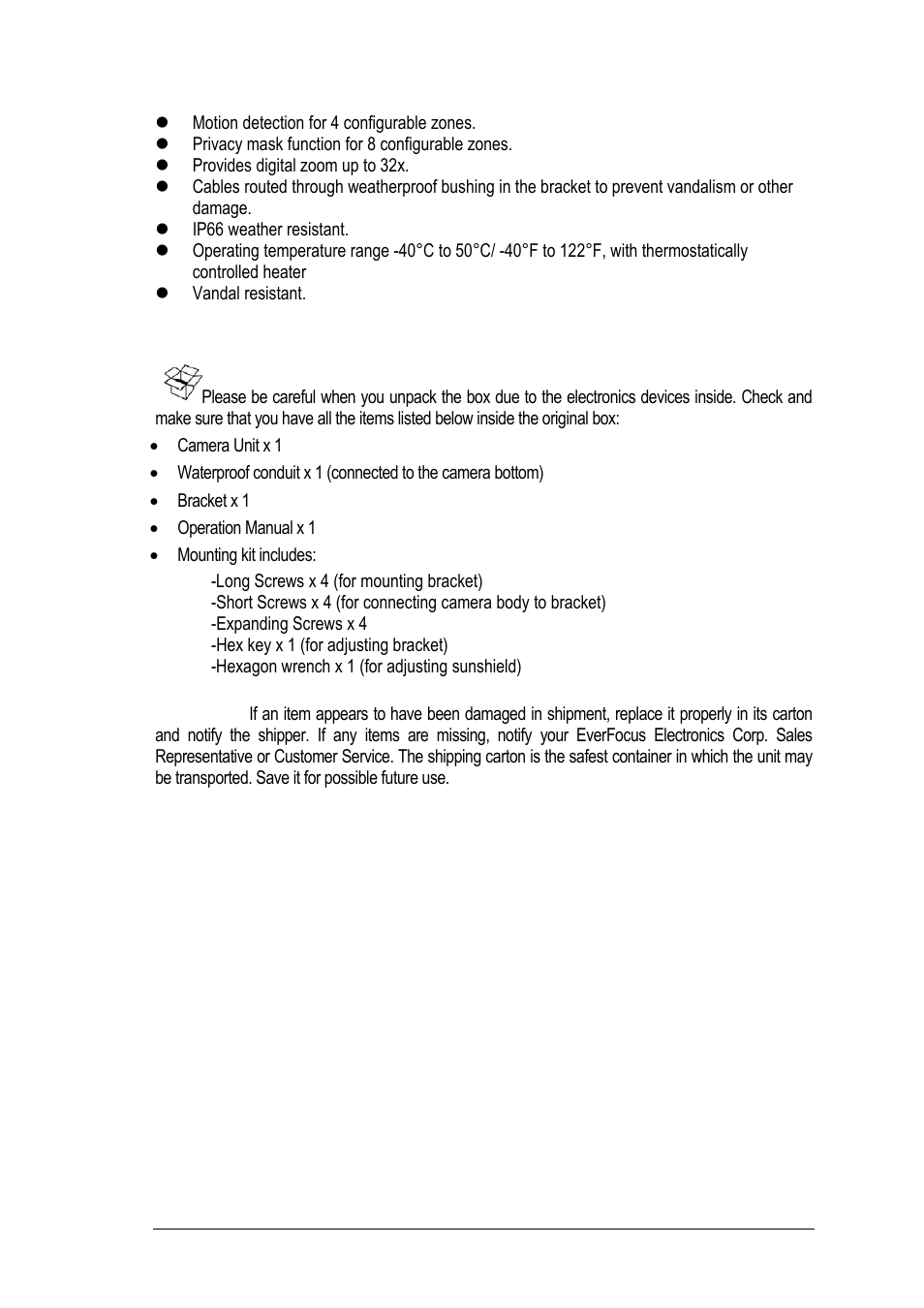 2 accessory parts list | EverFocus EZ650 User Manual | Page 7 / 40