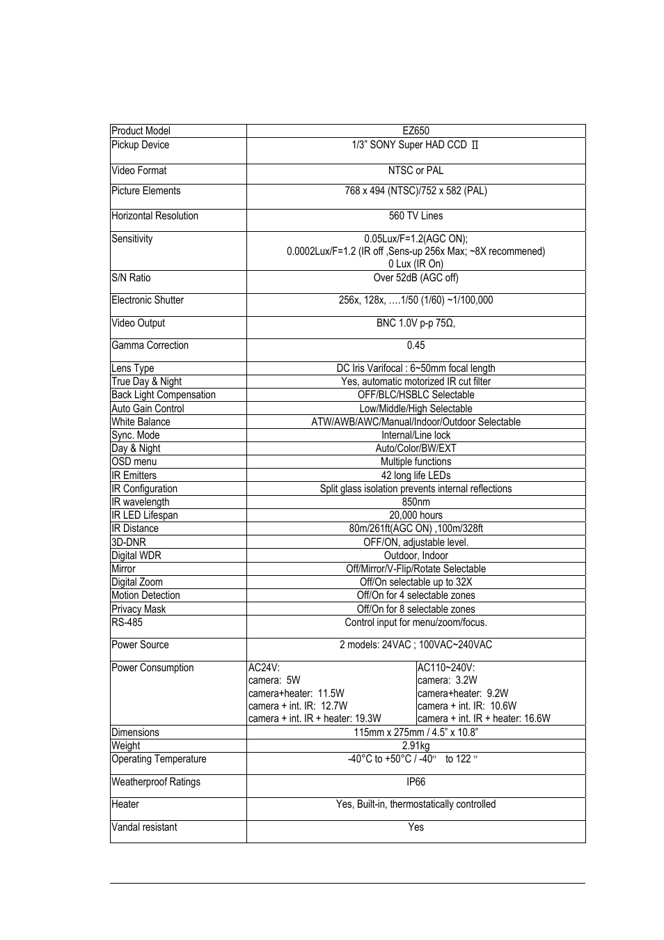 3 specifications | EverFocus EZ650 User Manual | Page 8 / 40