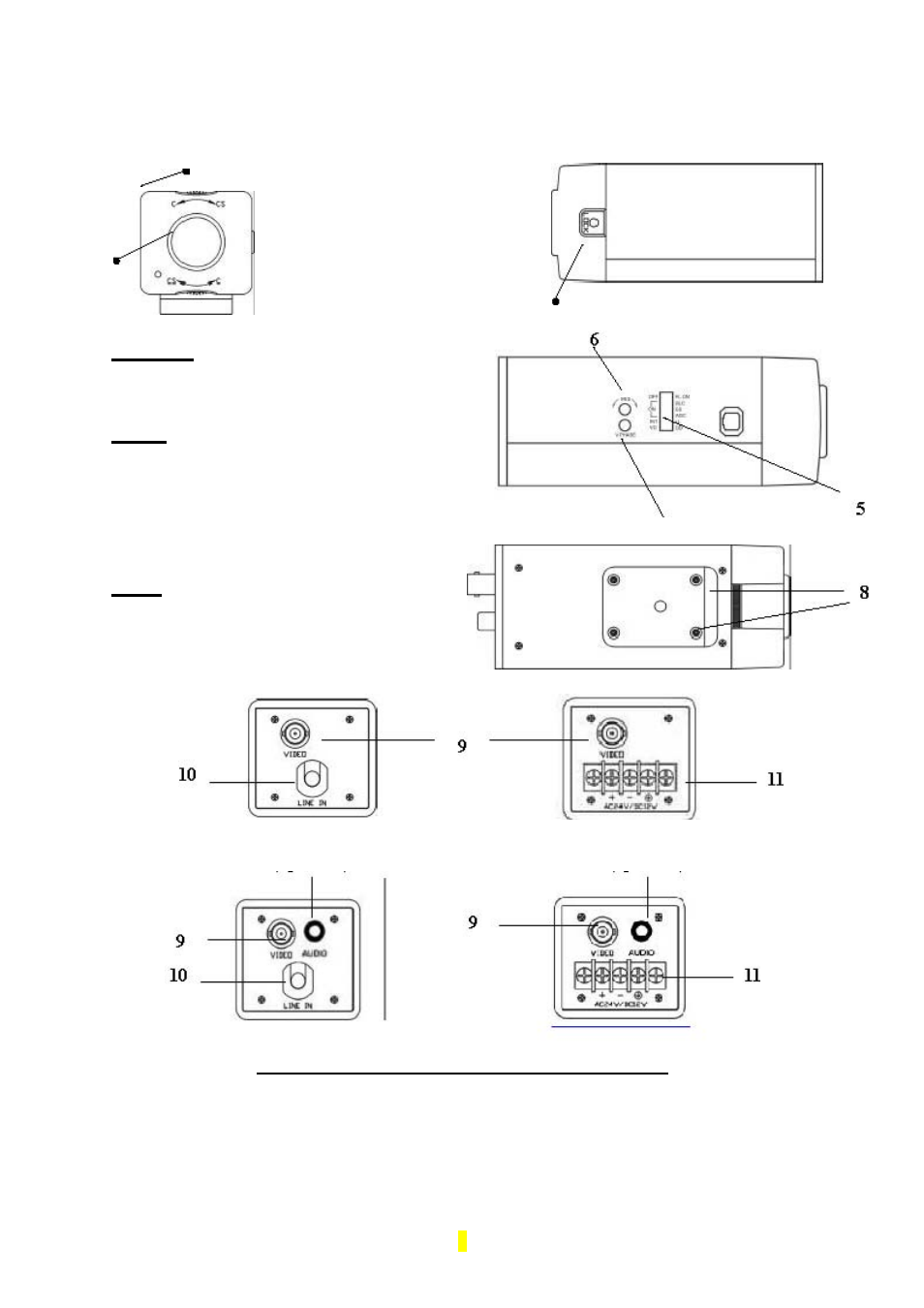 Major parts names and their functions, Front, Side | Rear | EverFocus 520TVL User Manual | Page 7 / 14