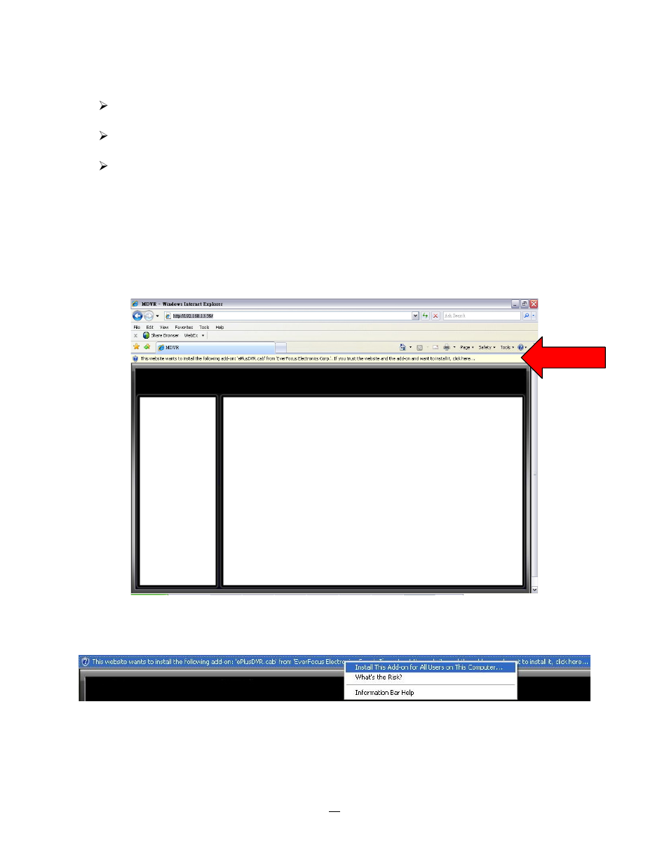 2 browser security setting, 1 installing activex controls, Browser security setting | Installing activex controls | EverFocus EMV400 User Manual | Page 105 / 129