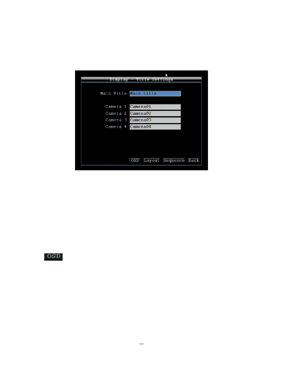 6 display, 1 title, 2 monitor on screen display | Isplay, Title, Monitor on screen display | EverFocus EMV400 User Manual | Page 66 / 129