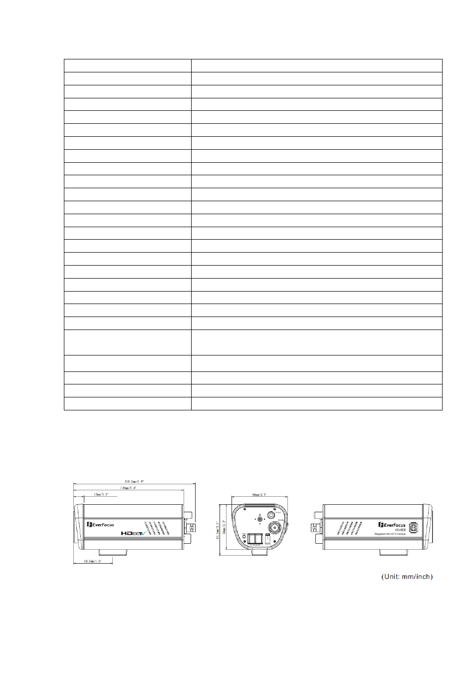 3 specifications, 4 dimensions | EverFocus FULL HD-CCTV CAMERA EQH5200 User Manual | Page 4 / 15
