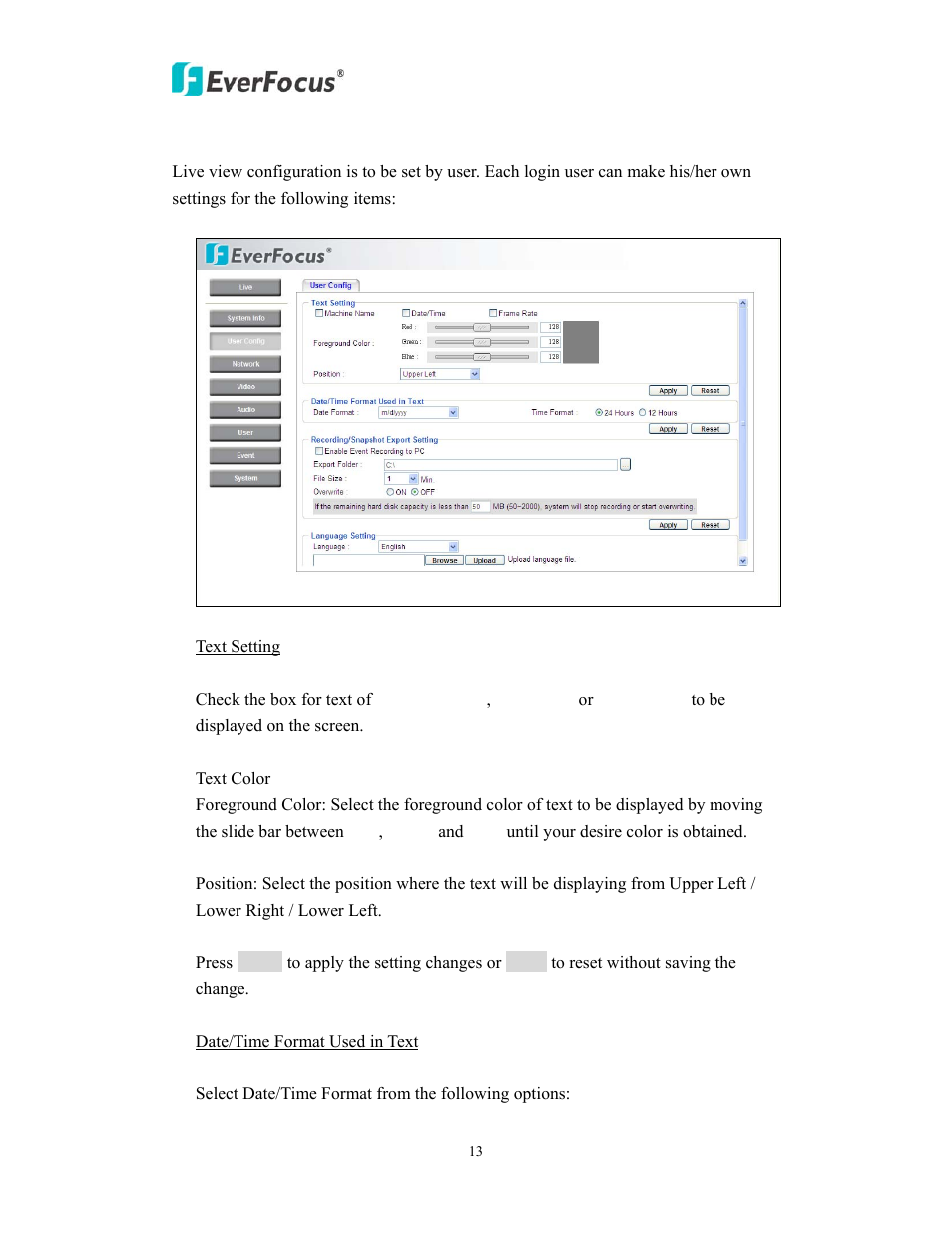 2 user config | EverFocus EAN900 User Manual | Page 13 / 44