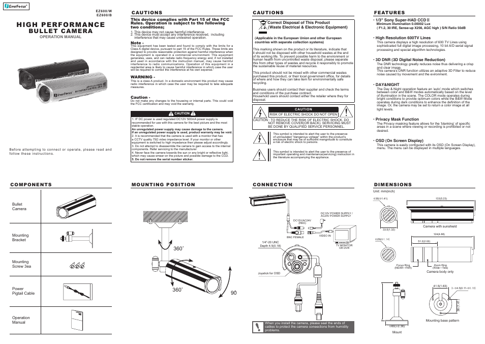 EverFocus EZ600/W User Manual | 2 pages
