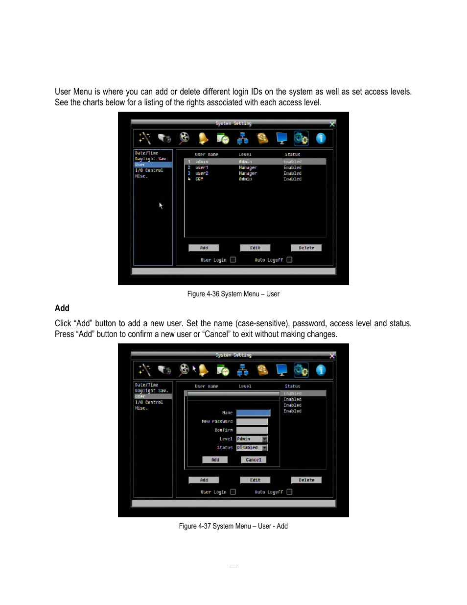 3 user, User | EverFocus ENDEAVOR 22HH1144 User Manual | Page 102 / 149