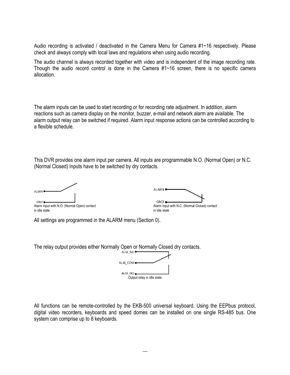 3 alarm contacts installation, 1 alarm input contacts, 2 alarm output relay | 4 rs-485 keyboard / ptz installation, 3 alarm, Contacts, Installation, Alarm input contacts, Alarm output relay, 4 rs-485 | EverFocus ENDEAVOR 22HH1144 User Manual | Page 25 / 149