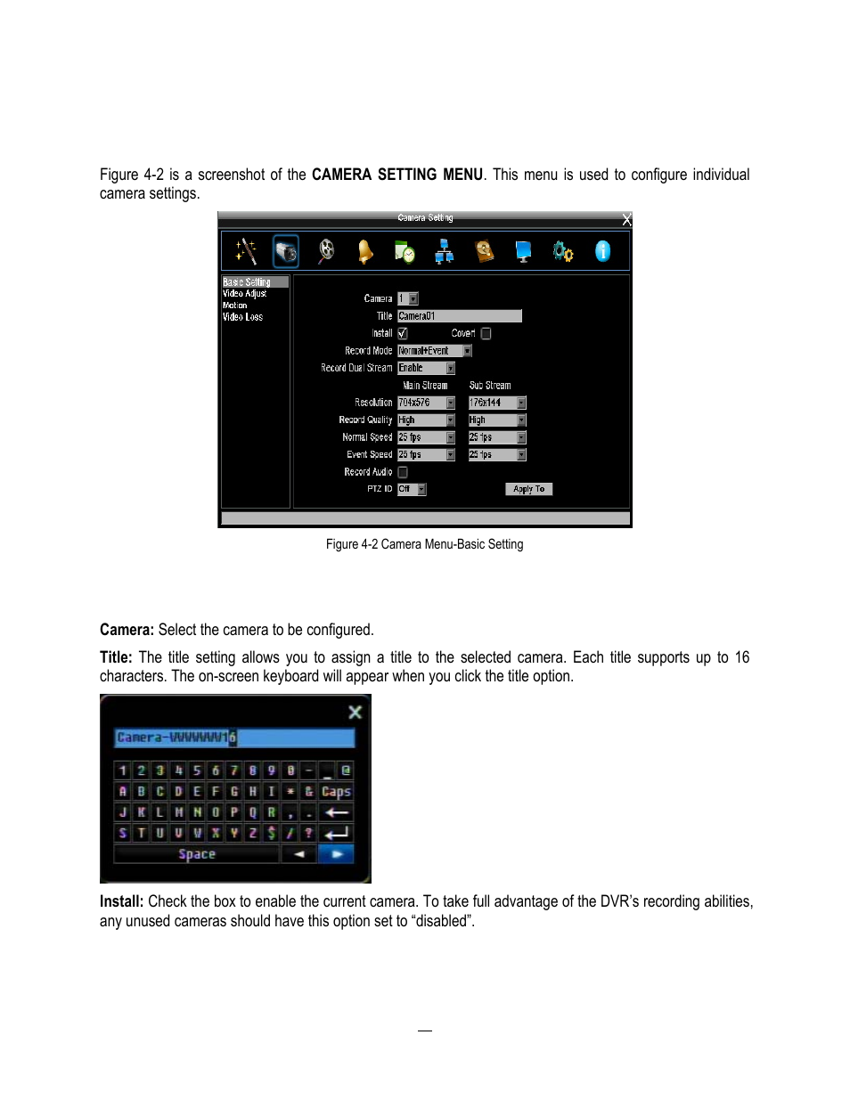 3 camera setting, 1 basic setting, 3 camera | Setting, Basic setting, Section | EverFocus ENDEAVOR 22HH1144 User Manual | Page 57 / 149