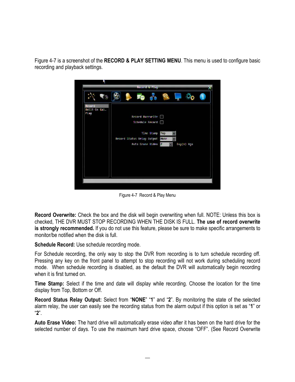 4 record & play setting, 1 record, Record & play setting | Record | EverFocus ENDEAVOR 22HH1144 User Manual | Page 65 / 149