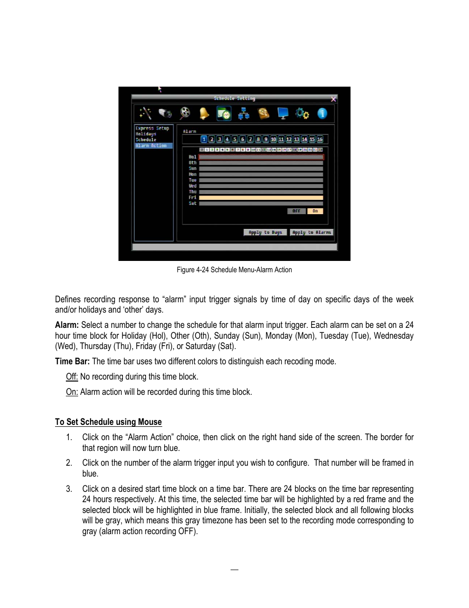 4 alarm action, Alarm action | EverFocus ENDEAVOR 22HH1144 User Manual | Page 85 / 149