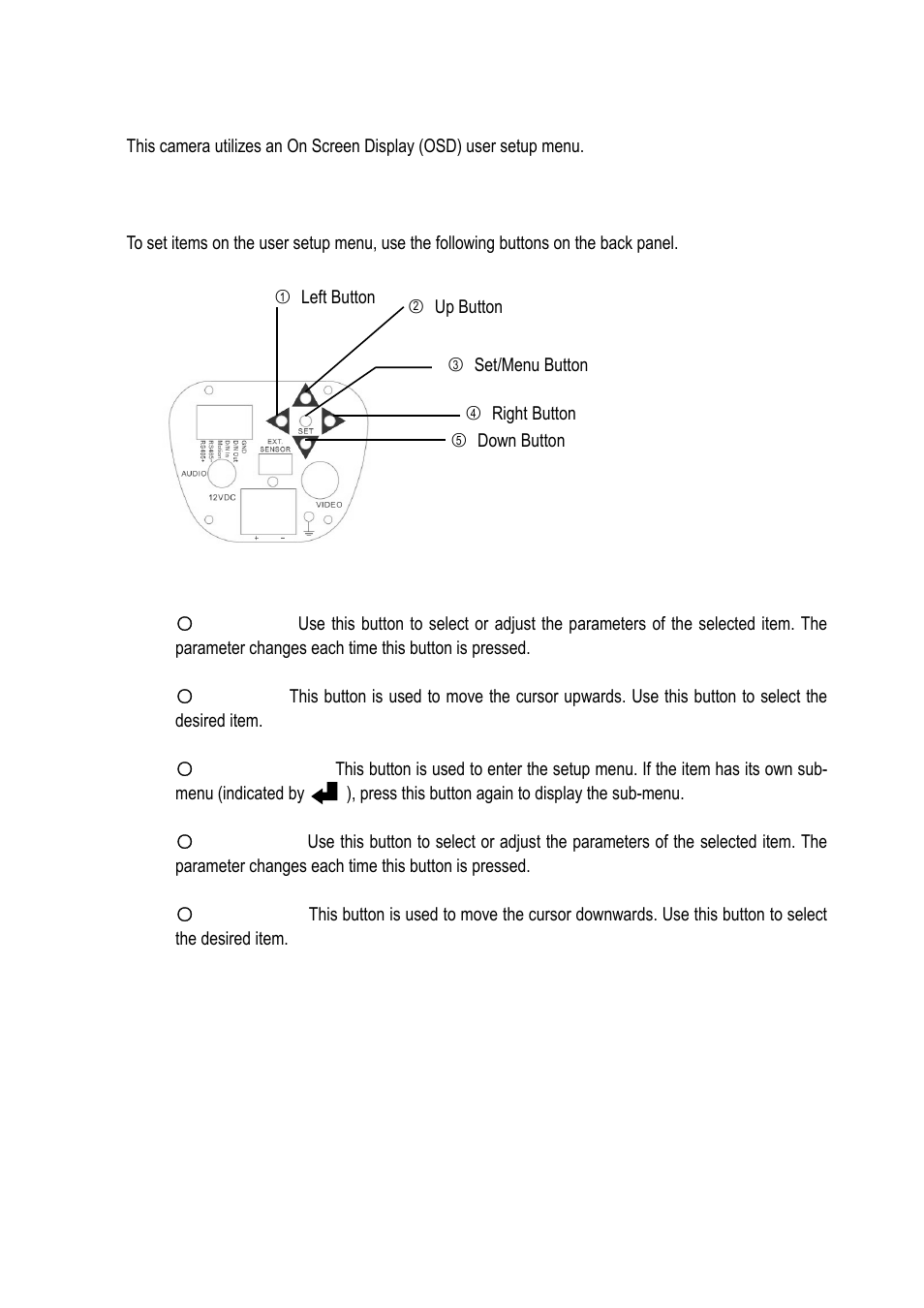 Camera setup operations, 1 setup buttons | EverFocus EQ610 User Manual | Page 12 / 26