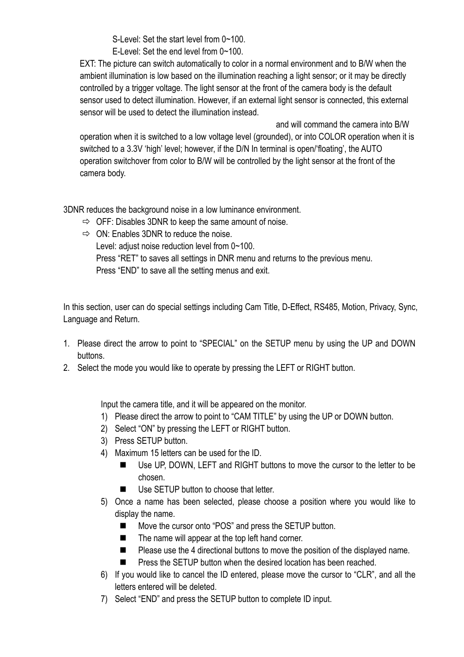7 3dnr, 8 special, 1 cam title | EverFocus EQ610 User Manual | Page 21 / 26