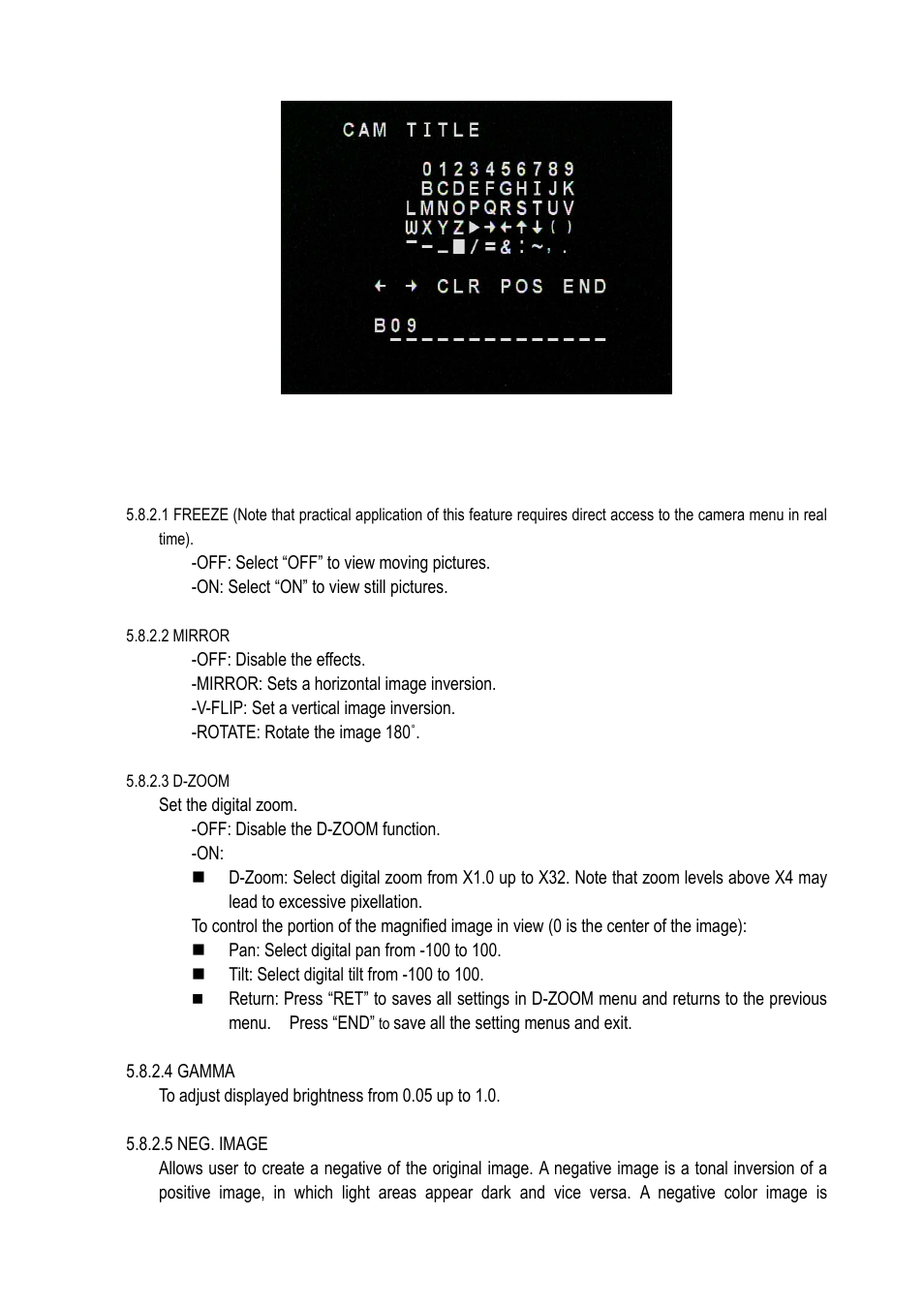 2 d-effect, 2 mirror, 3 d-zoom | 4 gamma, 5 neg. image | EverFocus EQ610 User Manual | Page 22 / 26