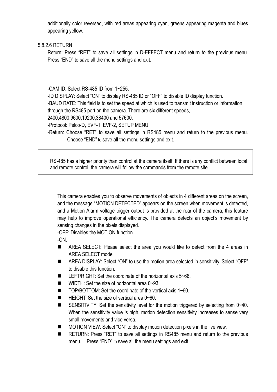 6 return, 3 rs-485, 4 motion | EverFocus EQ610 User Manual | Page 23 / 26