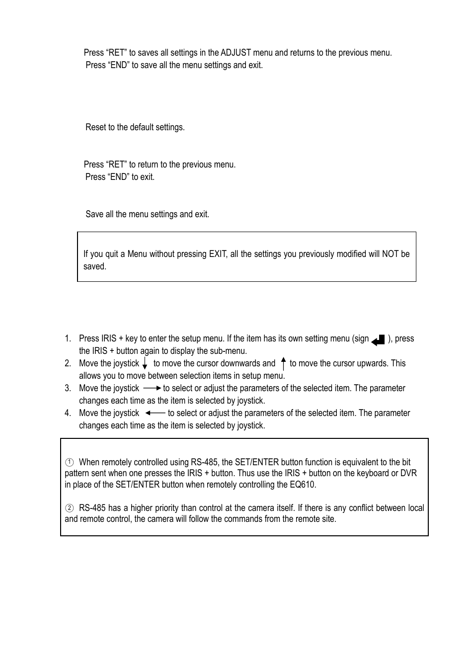 4 return, 10 reset, 1 factory reset | 2 return, 11 exit, How to control an eq610 by a keyboard | EverFocus EQ610 User Manual | Page 25 / 26