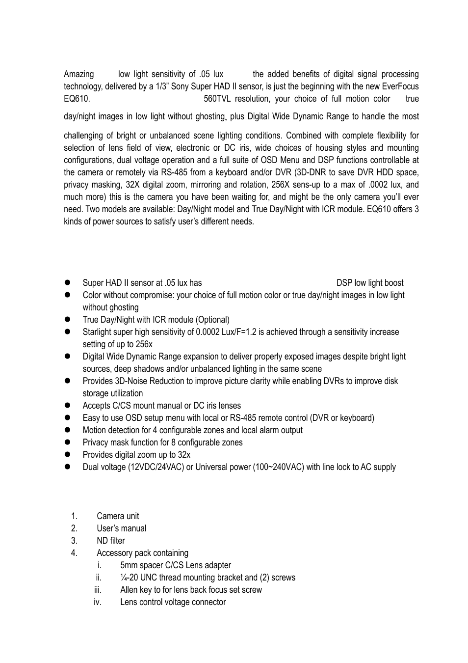 Product overview, 1 main features, 2 package contents | EverFocus EQ610 User Manual | Page 4 / 26