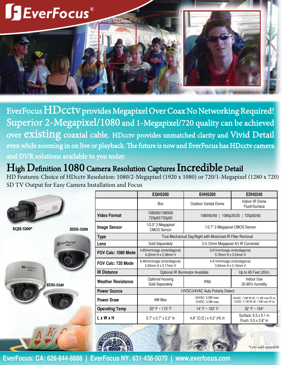 Hdcctv, Existing, Incredible | Vivid detail, Everfocus, And 1-megapixel/720 quality can be achieved over, Coaxial cable, Efinition, Camera resolution captures, Detail | EverFocus Megapixel Over Coax Without Networking EQH5000 User Manual | Page 2 / 4