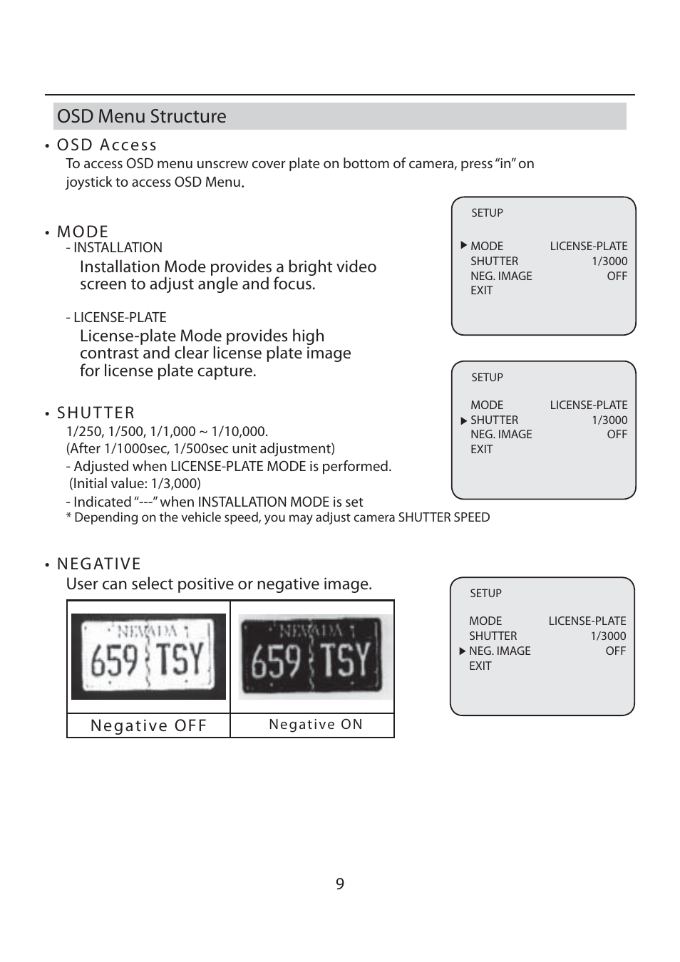 Osd menu structure, M o d e | EverFocus EZ-PLATECAM2 User Manual | Page 9 / 19