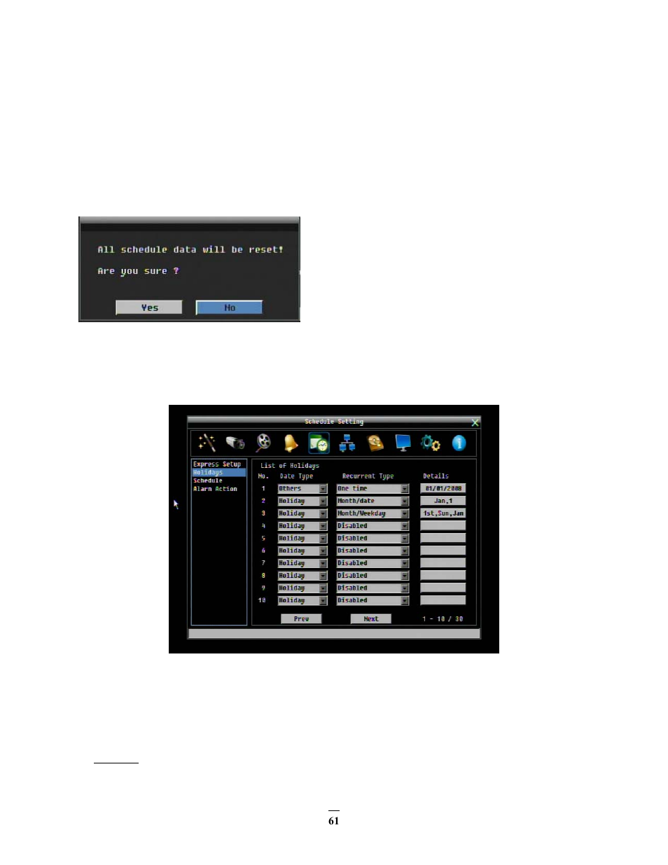 2 holidays, Holidays | EverFocus ECOR264-D2 User Manual | Page 69 / 138