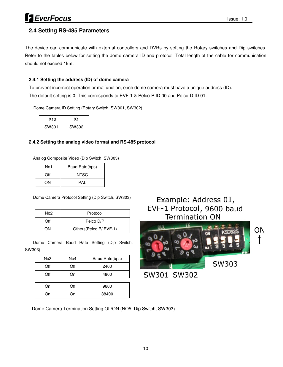 4 setting rs-485 parameters | EverFocus HDCCTV 12X IP66 SPEED DOME EPH5212 User Manual | Page 10 / 37