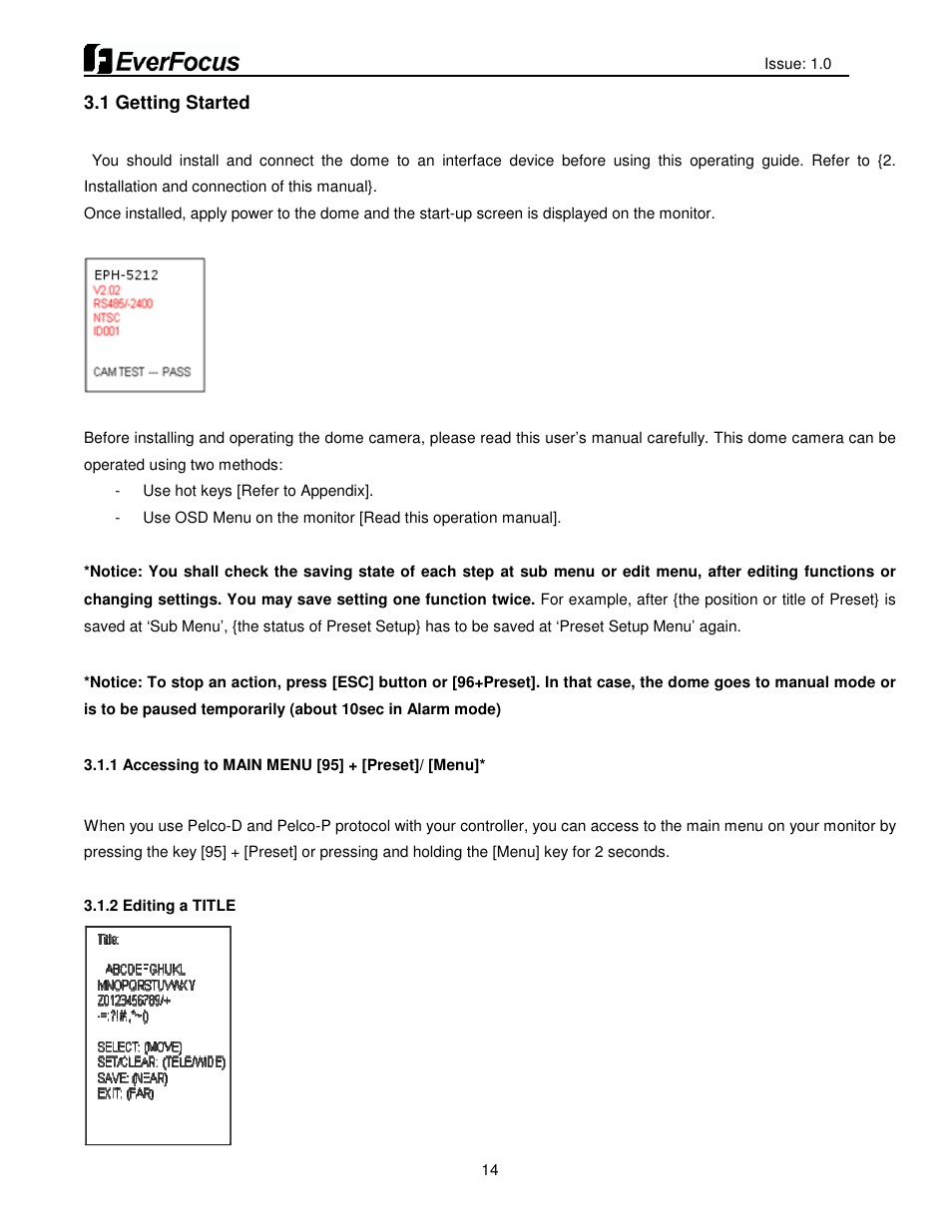 EverFocus HDCCTV 12X IP66 SPEED DOME EPH5212 User Manual | Page 14 / 37