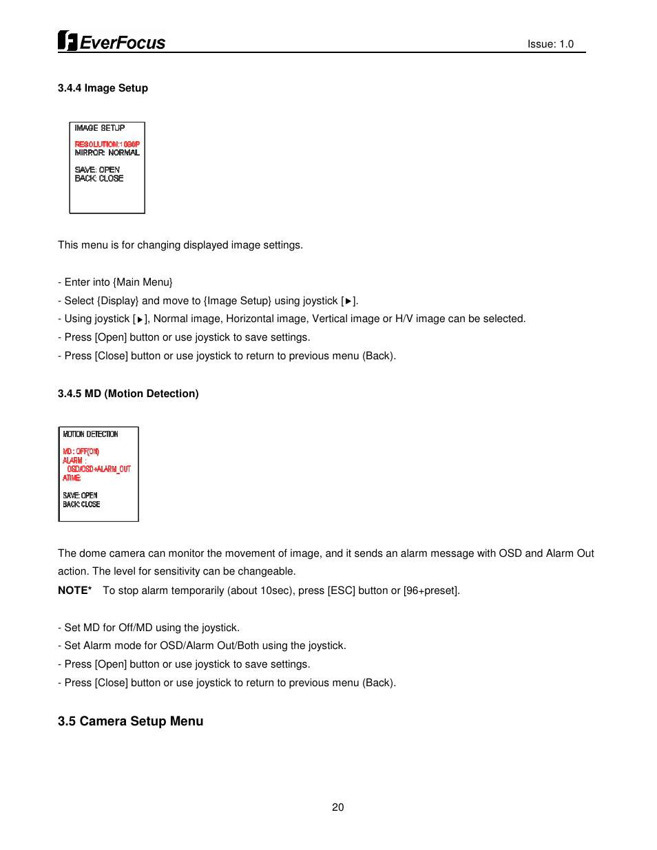 EverFocus HDCCTV 12X IP66 SPEED DOME EPH5212 User Manual | Page 20 / 37