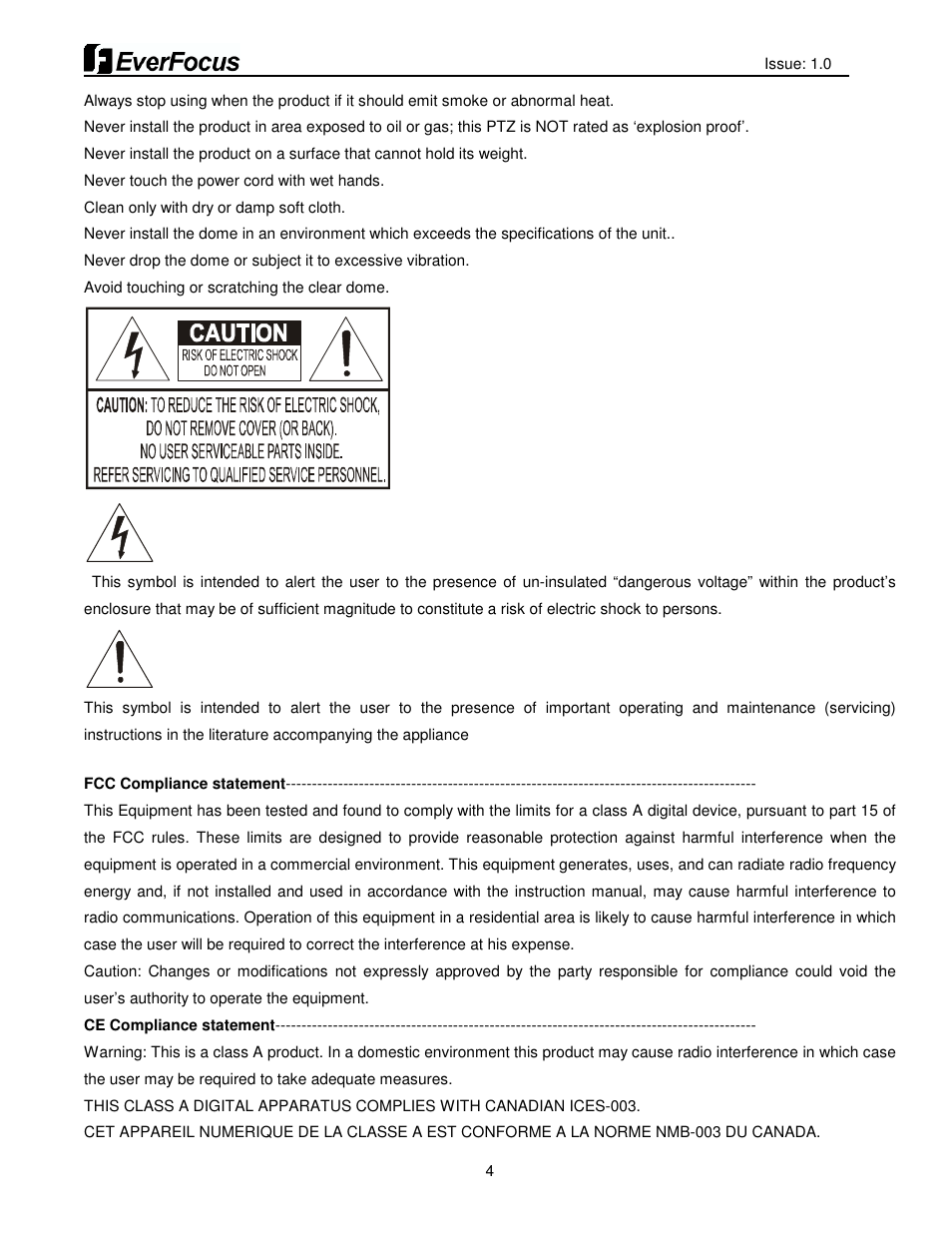 EverFocus HDCCTV 12X IP66 SPEED DOME EPH5212 User Manual | Page 4 / 37