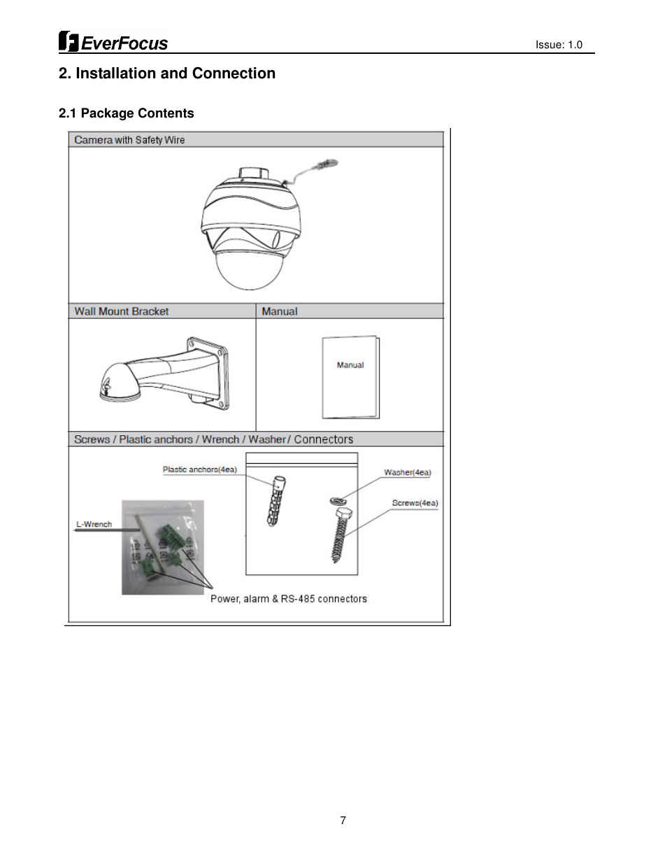 Installation and connection | EverFocus HDCCTV 12X IP66 SPEED DOME EPH5212 User Manual | Page 7 / 37