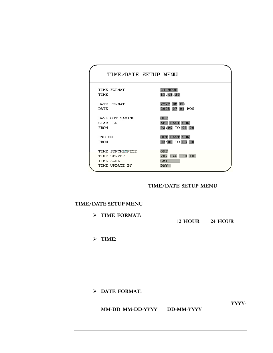 1 time/date setup menu | EverFocus EDR410H User Manual | Page 23 / 134