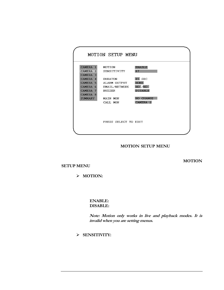 5 motion setup menu, Otion setup menu | EverFocus EDR410H User Manual | Page 36 / 134