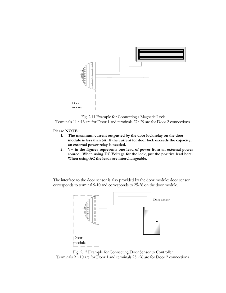 Connection to door sensor, Connection to a magnetic lock, Door modul | EverFocus EFC--02-1-A User Manual | Page 27 / 75
