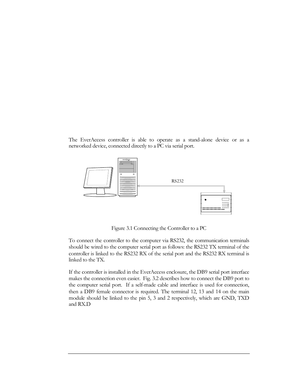 Connecting controller and computer, Chapter, Connection to computer via rs232 | EverFocus EFC--02-1-A User Manual | Page 31 / 75