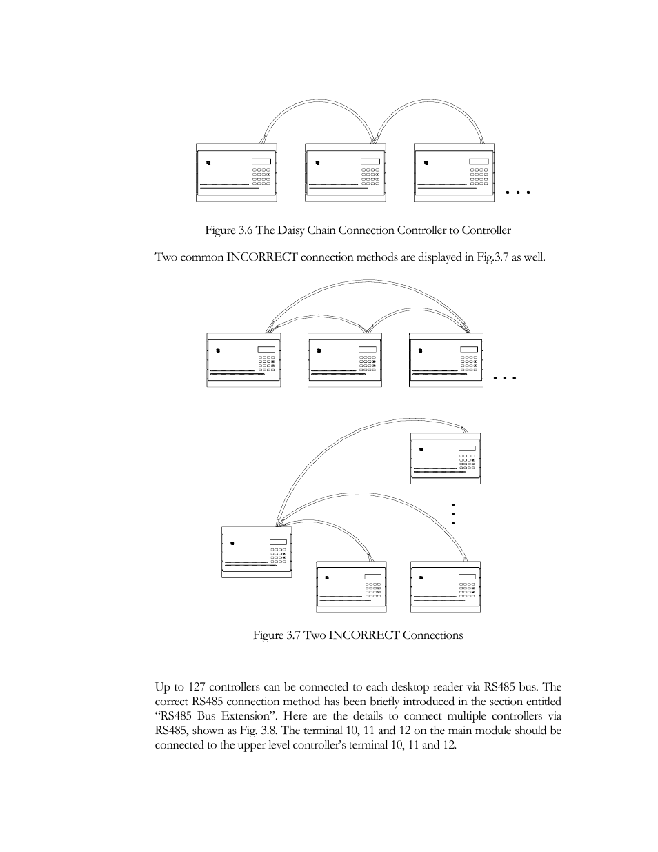Connection to multiple controllers via rs485, Figure 3.7 two incorrect connections, Ent arm | Arm ent, Arm ent ent arm, A rm e nt | EverFocus EFC--02-1-A User Manual | Page 34 / 75