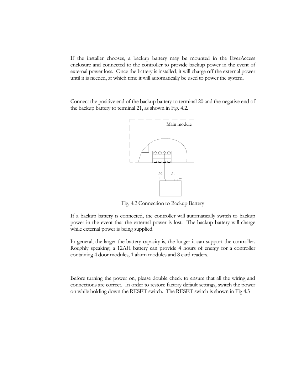 Mount a backup battery (optional), Connection to backup battery, Reset controller | EverFocus EFC--02-1-A User Manual | Page 38 / 75