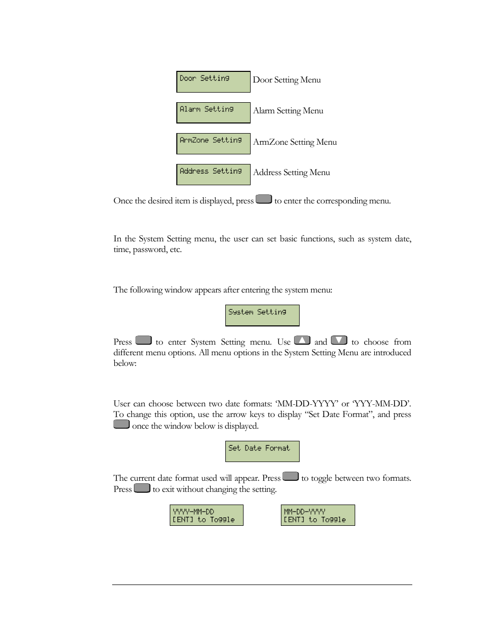 System setting, Enter system setting menu, Set date format | EverFocus EFC--02-1-A User Manual | Page 43 / 75