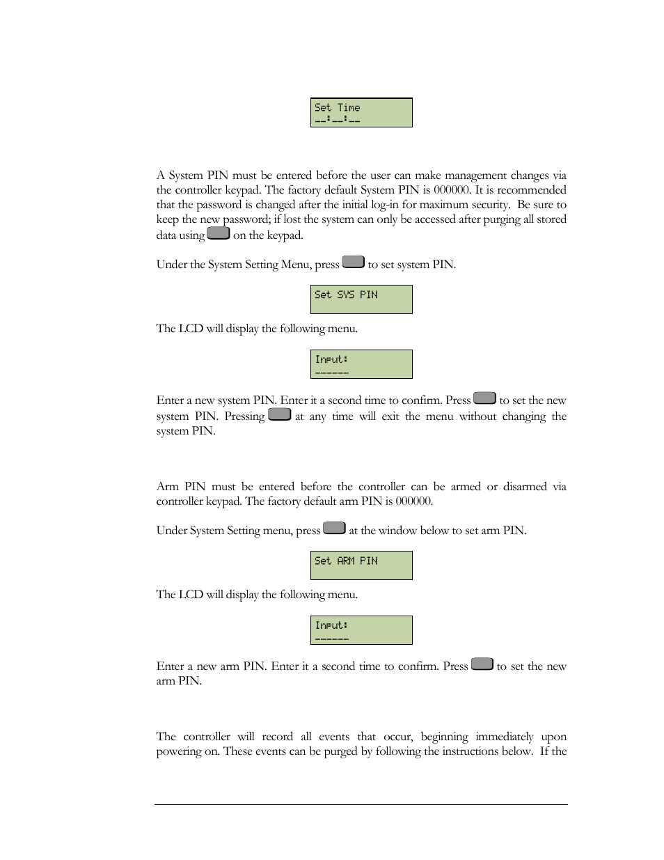 Set system pin, Set arm pin, Erase all events | EverFocus EFC--02-1-A User Manual | Page 45 / 75