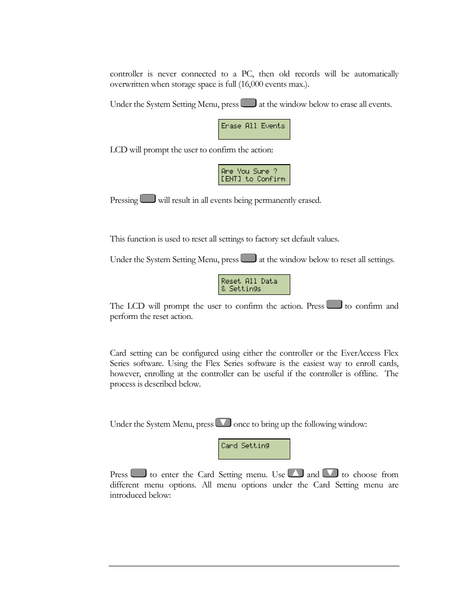 Card setting, Reset all data and settings, Enter card setting menu | EverFocus EFC--02-1-A User Manual | Page 46 / 75