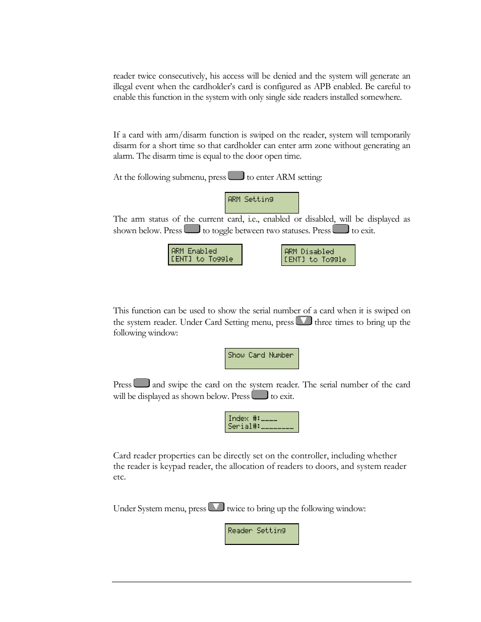 Reader setting, Show card number, Enter reader setting menu | EverFocus EFC--02-1-A User Manual | Page 51 / 75