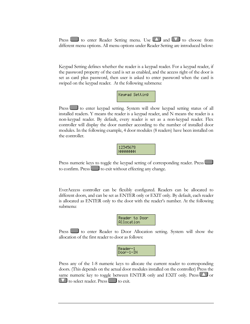 Keypad setting, Reader to door allocation | EverFocus EFC--02-1-A User Manual | Page 52 / 75