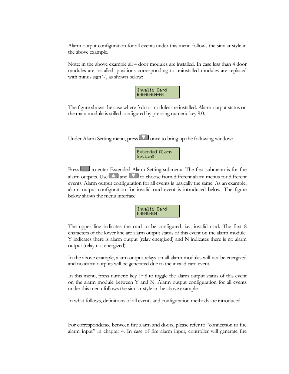 Enter extended alarm setting sub-menu, Fire alarm | EverFocus EFC--02-1-A User Manual | Page 58 / 75
