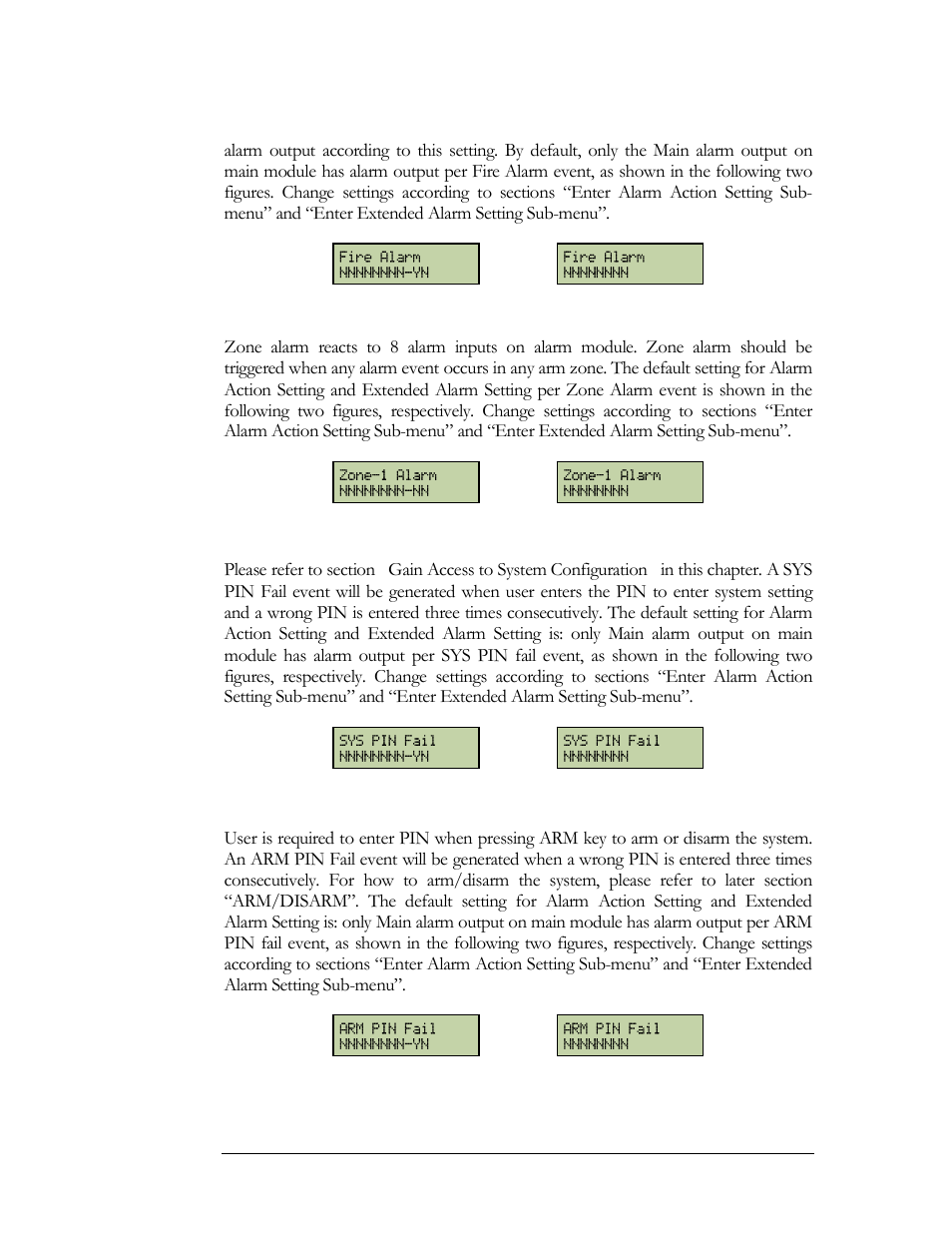 Zone alarm 1~8, Sys pin fail, Arm pin fail | EverFocus EFC--02-1-A User Manual | Page 59 / 75