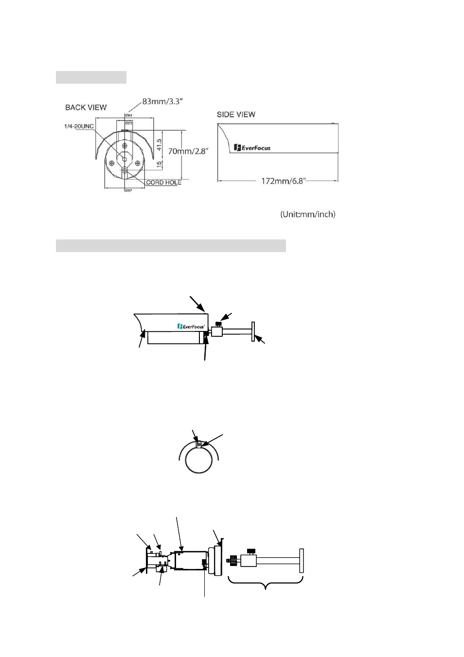 Dimensions, Major parts name & their functions | EverFocus EZ350 User Manual | Page 4 / 10
