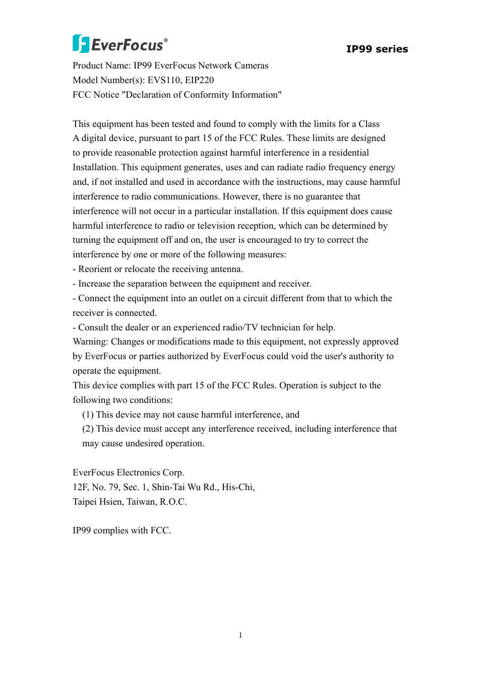 EverFocus EVS110 User Manual | Page 2 / 32