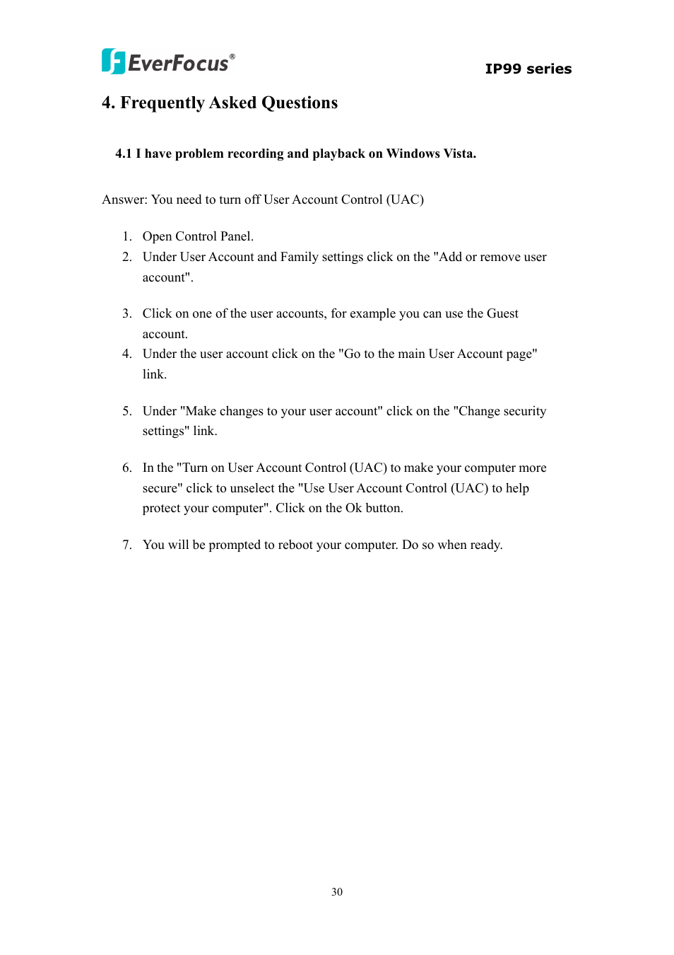 Frequently asked questions | EverFocus EVS110 User Manual | Page 31 / 32