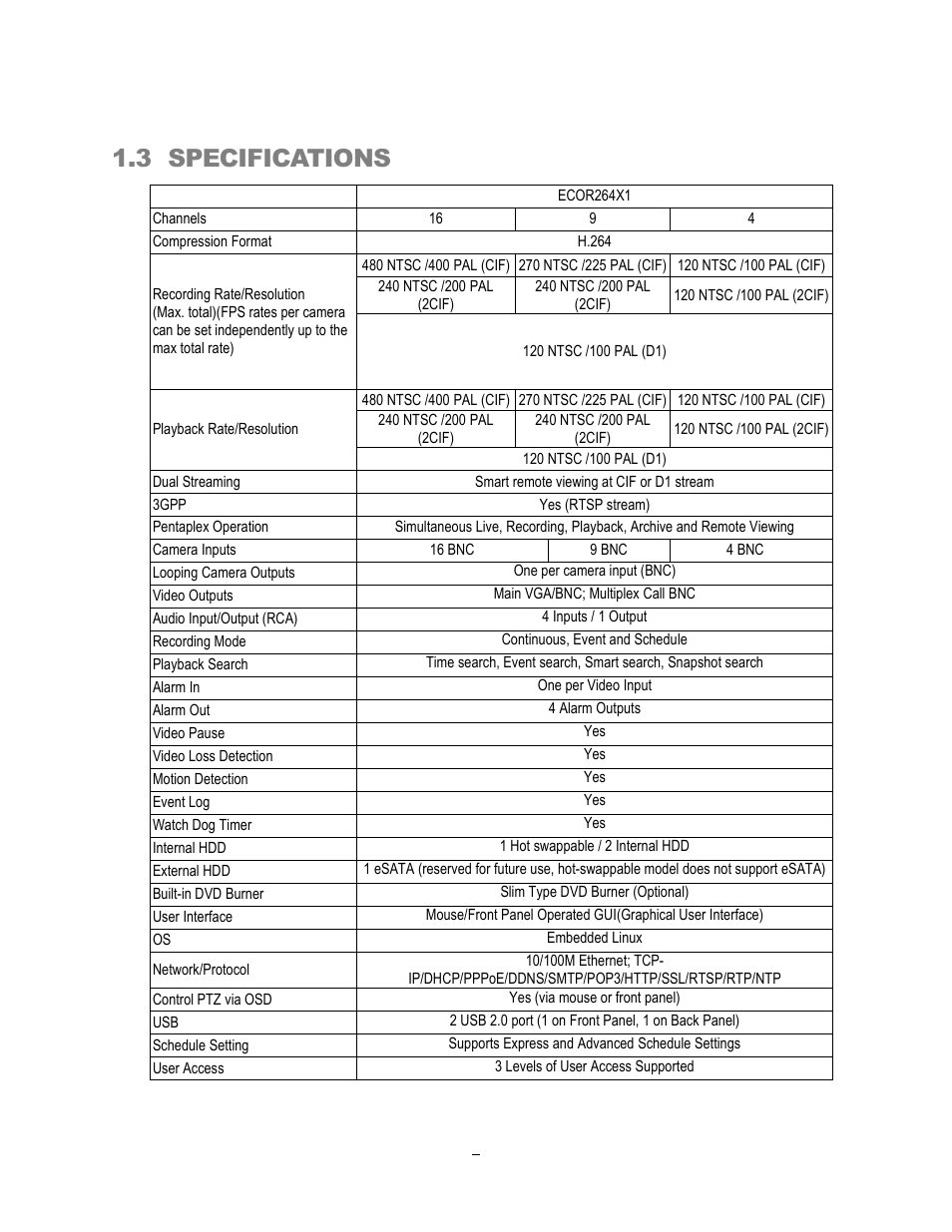 3 specifications | EverFocus ECOR264-4X1 User Manual | Page 11 / 147