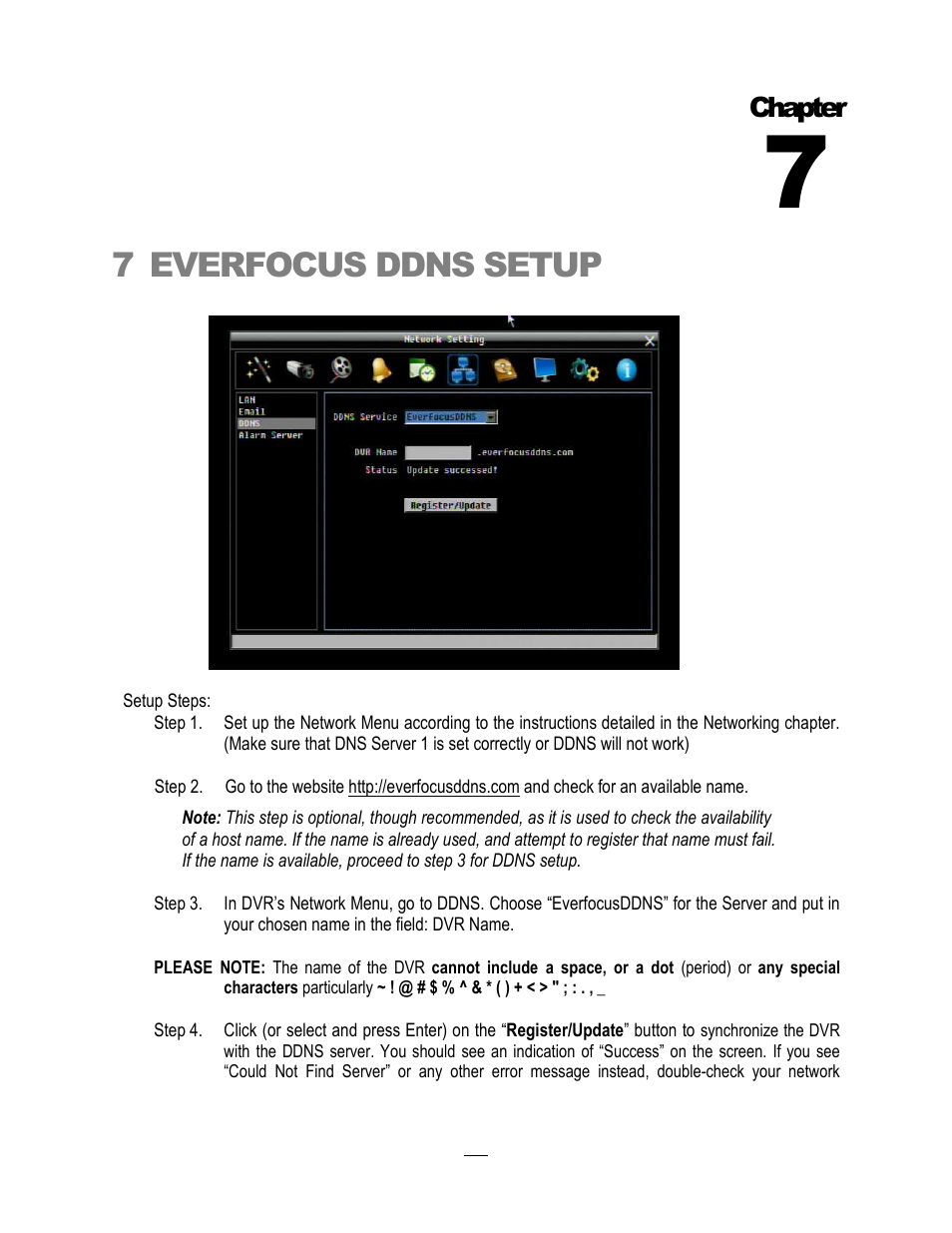 7everfocus ddns setup, Chapter | EverFocus ECOR264-4X1 User Manual | Page 132 / 147