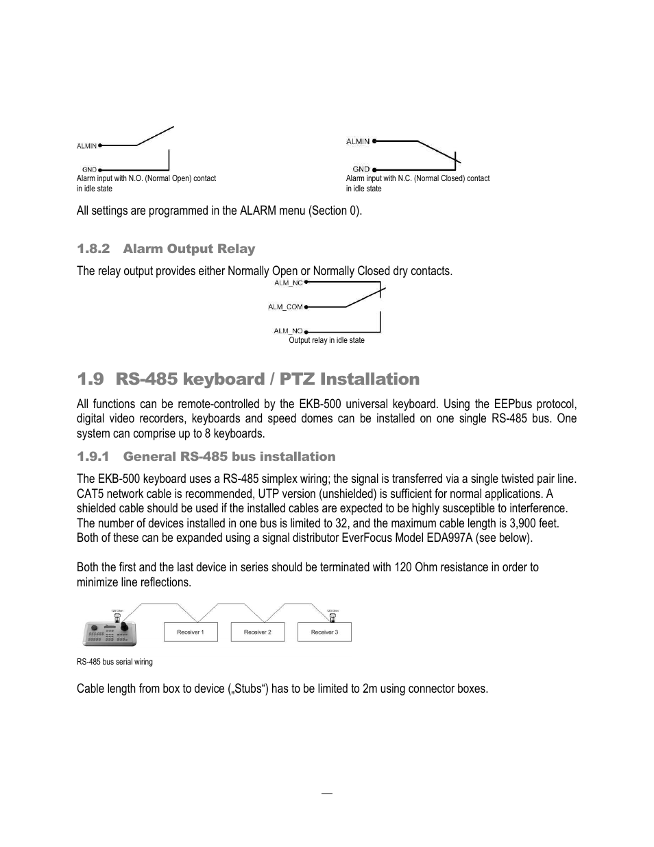 9 rs-485 keyboard / ptz installation | EverFocus ECOR264-4X1 User Manual | Page 18 / 147