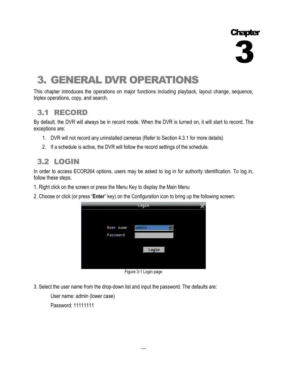 General dvr operations, Chapter | EverFocus ECOR264-4X1 User Manual | Page 29 / 147
