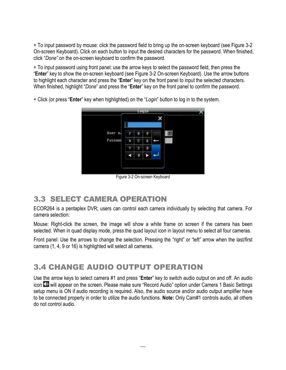 3 select camera operation, 4 change audio output operation | EverFocus ECOR264-4X1 User Manual | Page 30 / 147