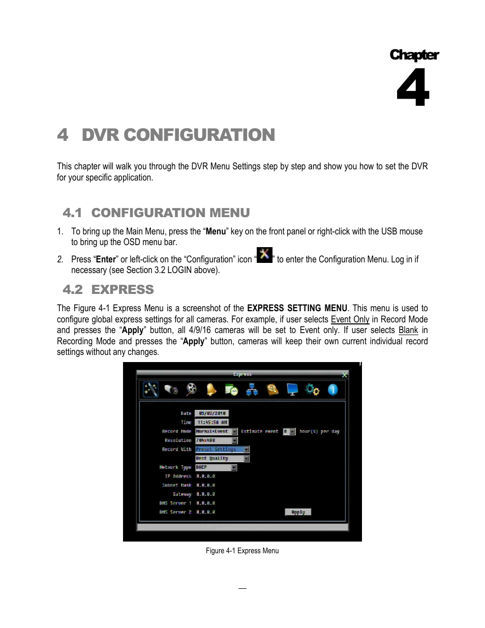 4dvr configuration, Chapter | EverFocus ECOR264-4X1 User Manual | Page 47 / 147